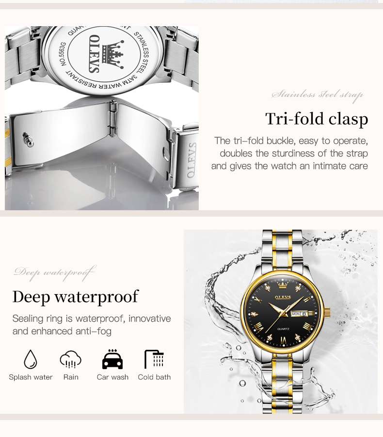 OLEVS 5563 Watch For Women Diamond Fashion Elegant Dress Ladies Watch Two Tone Wrist Watches Waterproof Luminous