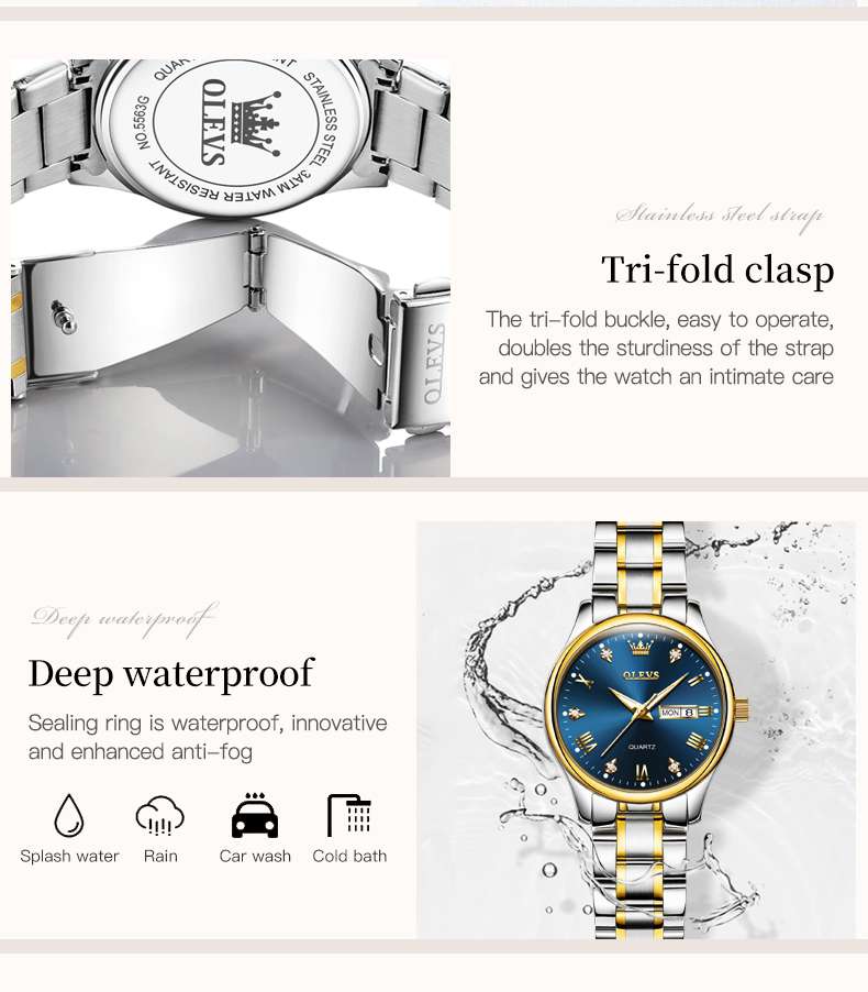 OLEVS 5563 Watch For Women Diamond Fashion Elegant Dress Ladies Watch Two Tone Wrist Watches Waterproof Luminous