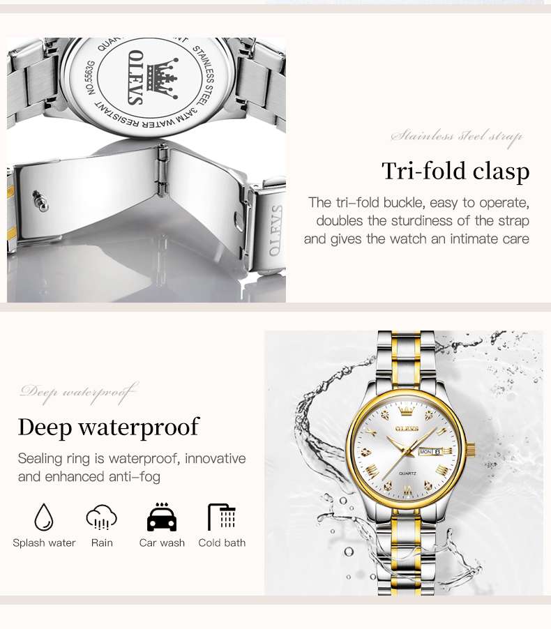 OLEVS 5563 Watch For Women Diamond Fashion Elegant Dress Ladies Watch Two Tone Wrist Watches Waterproof Luminous