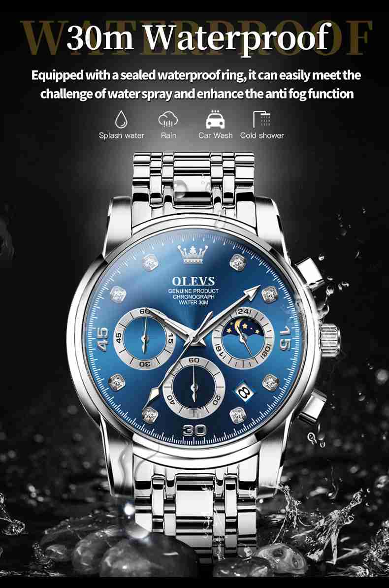 OLEVS 2889 Gold Watch Men Dress Diamond Tonneau Big Face Men Wrist Watch Waterproof Dual Watch Gift