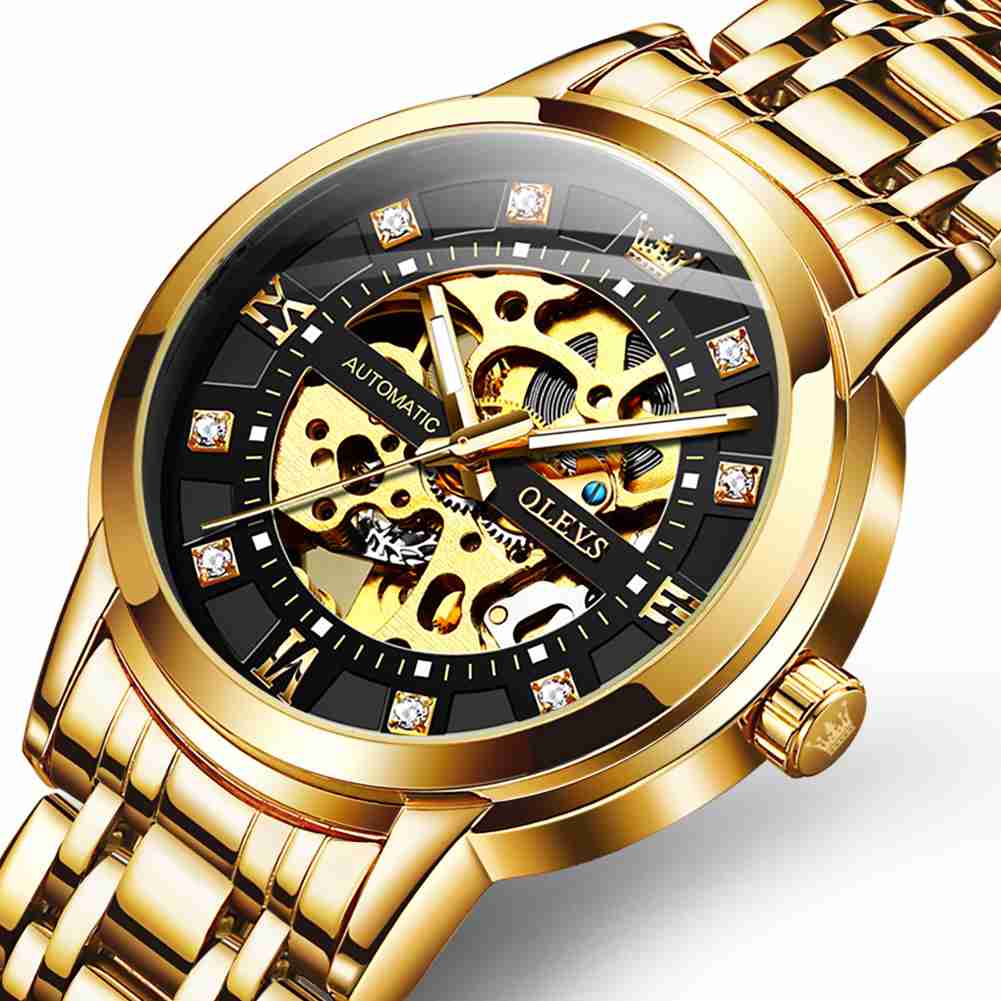 OLEVS 9901 Uhren für Männer Automatikuhr Mechanische Gold Armbanduhren Luxus Diamant Edelstahl Wasserdicht Leuchtend