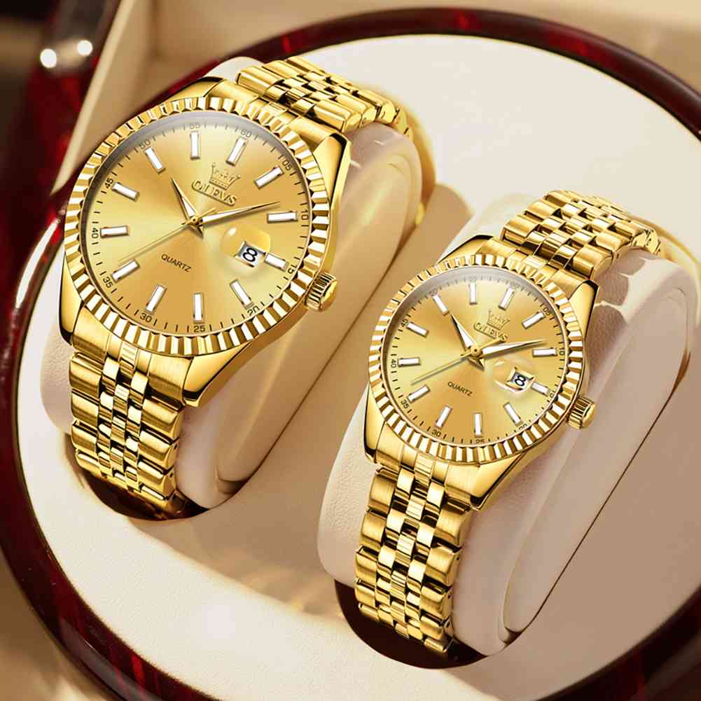 OLEVS 5593 Luxury Stainless Steel Couples Watch