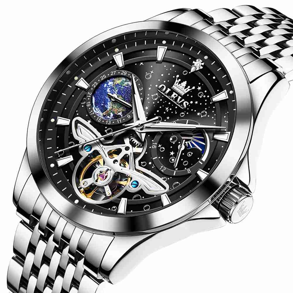 OLEVS 6705 Men’s Fashion Diamond Mechanical Tourbillon Watch