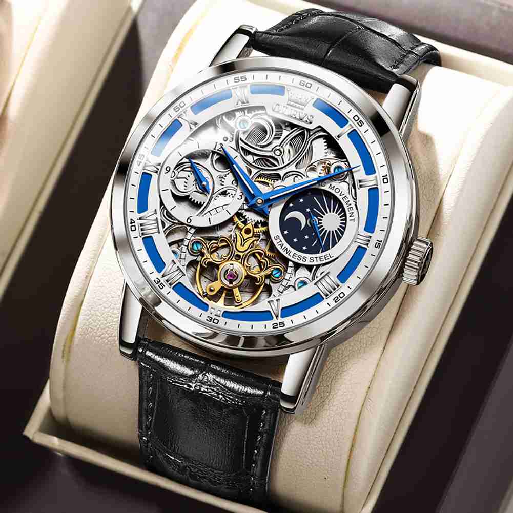 OLEVS 6670 Skeleton Watches For Mens Automatic Mechanical Self Winding Tourbillon Luxury Dress Wrist Watches Waterproof Luminous