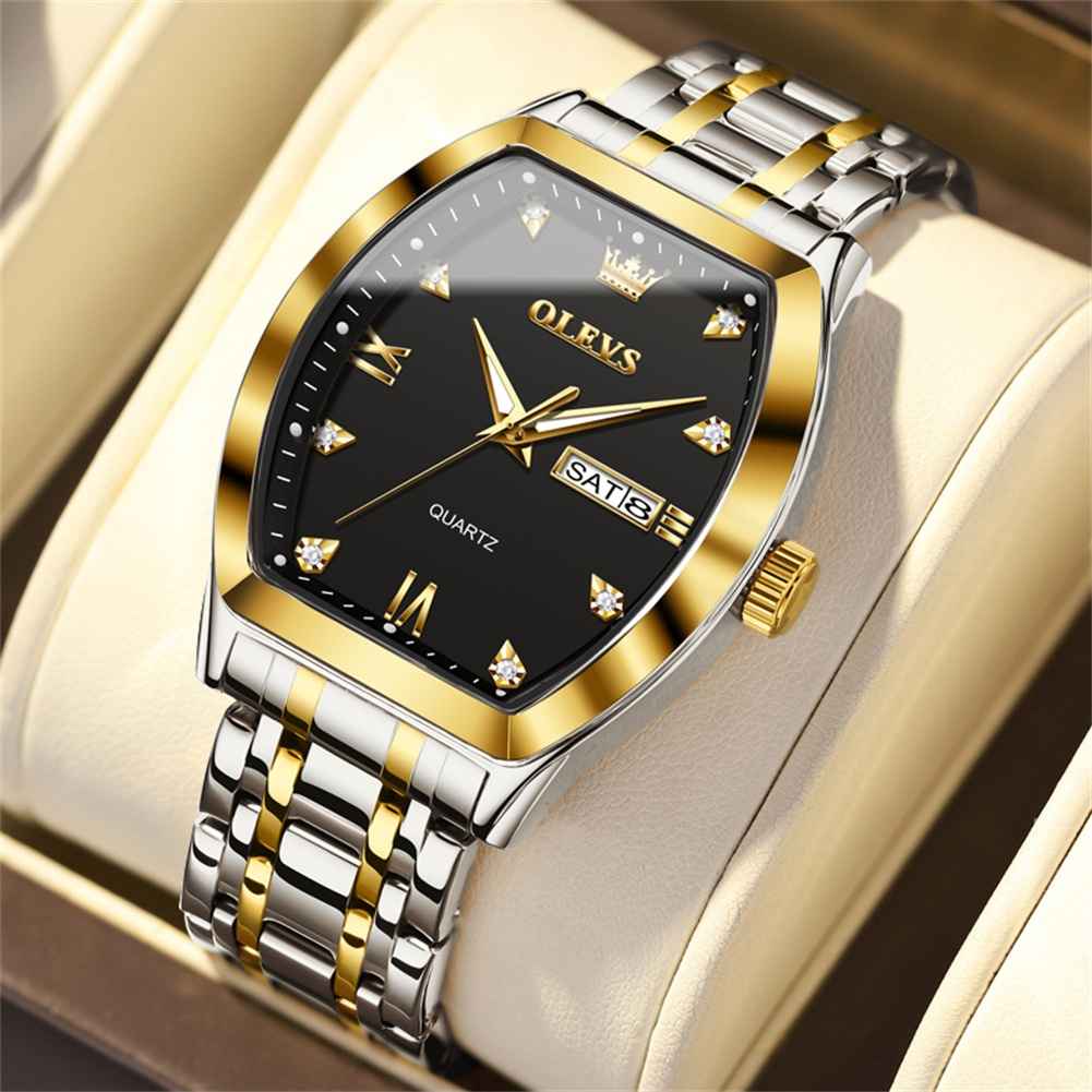 OLEVS 5528 Gold Watch Men Dress Diamond Tonneau Big Face Men Wrist Watch Waterproof Dual Watch Gift