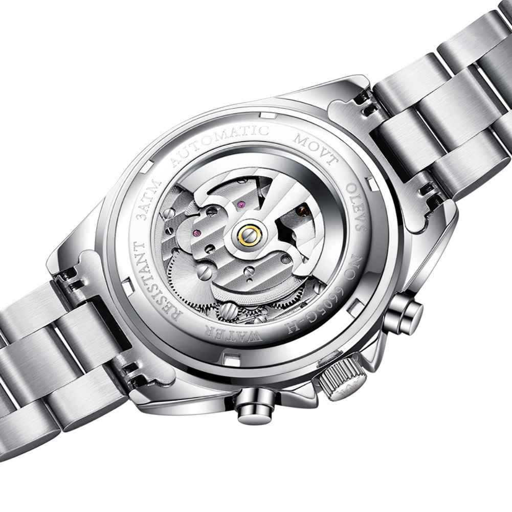 OLEVS 6605 Automatikuhren für Herren, mechanisches Tourbillon, Edelstahl, Doppelkalender, wasserdicht, leuchtende Armbanduhr