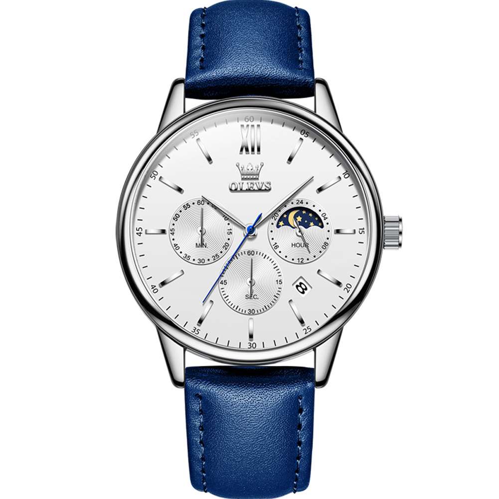 #Color_Blue Strap-White Dial Silver Trim