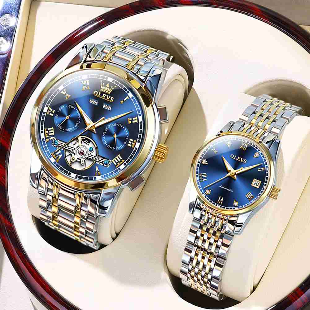 Olevs 6607 + 6602 montre mécanique automatique montres mode squelette montres pour hommes et femmes