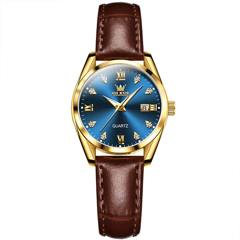 #Color_Brown Strap-Blue Dial Gold Trim