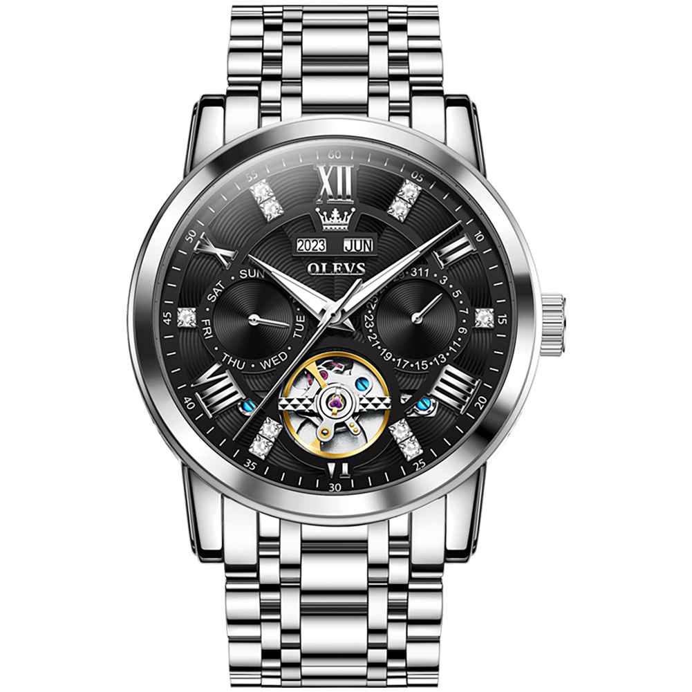 #color_Silver Strap-Black Dial Silver Trim