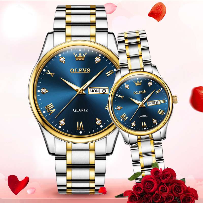 #Color_Two Tone Strap - Blue Dial Gold Trim