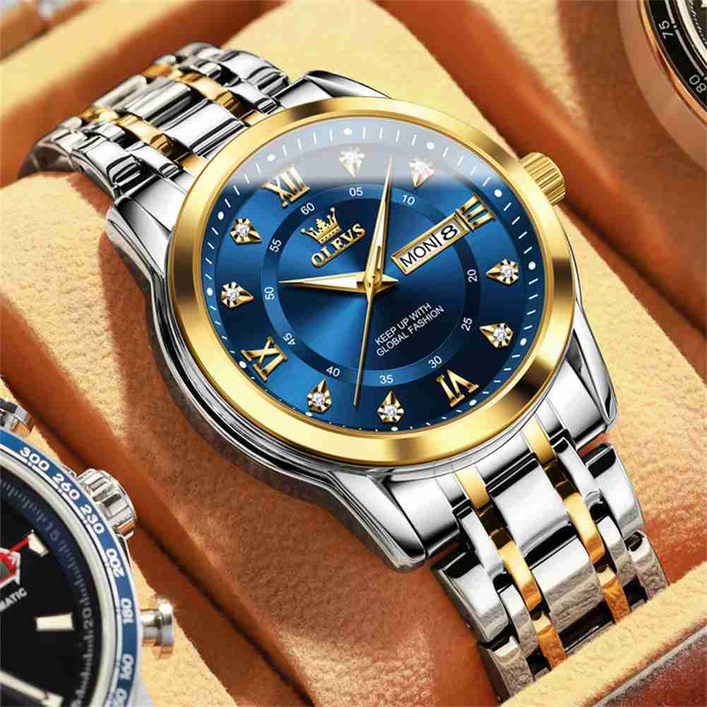 #Color_Two Tone Strap - Blue Dial Gold Trim