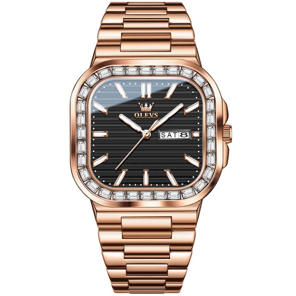 #Color_Rose Strap-Black Dial Rose Gold Trim