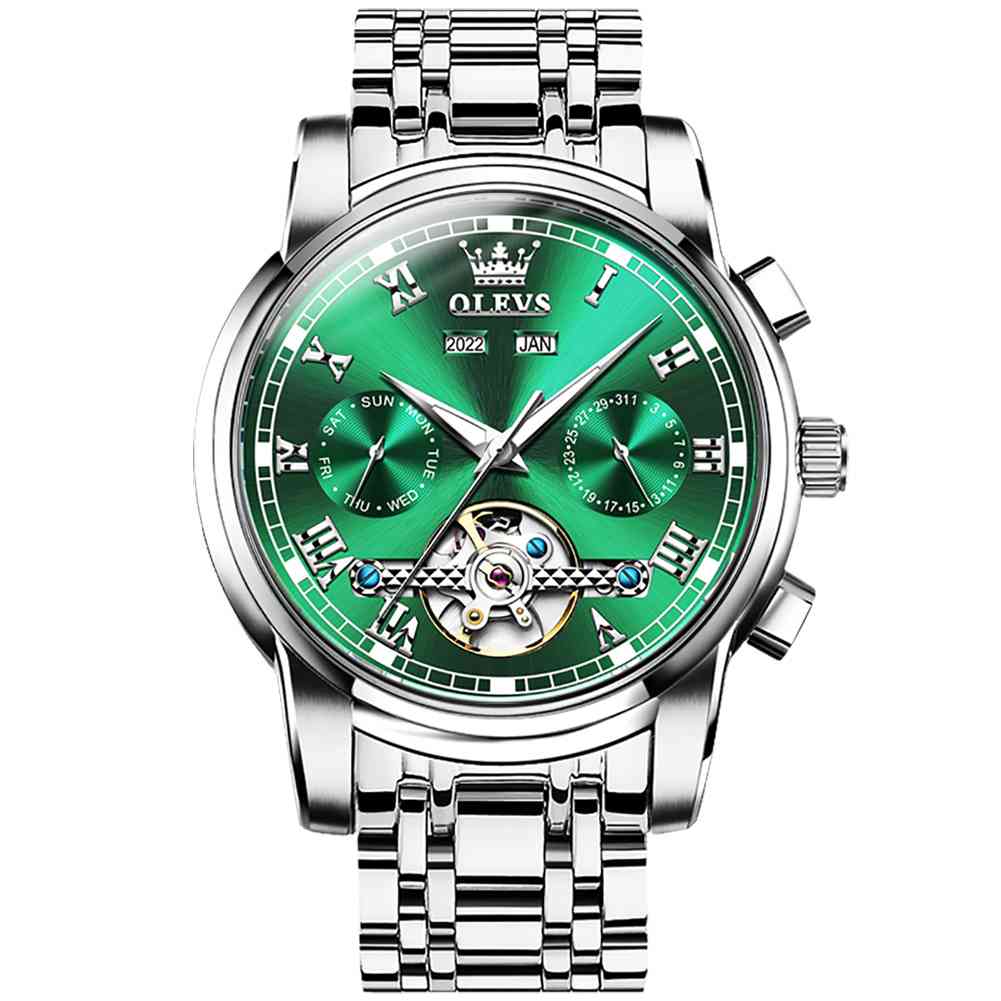 #color_Silver Strap - Green Dial Silver Trim