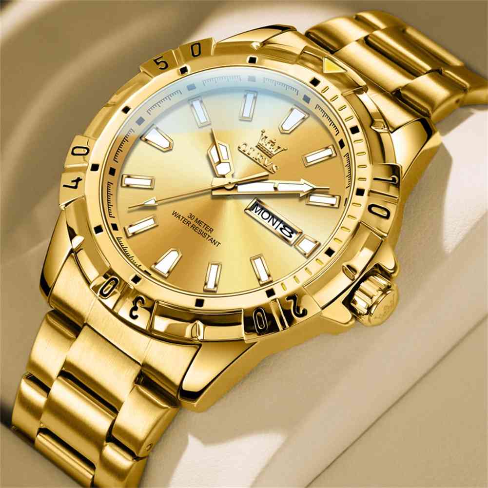 OLEVS 5560 Quartz Men's Waterproof 3ATM Casual Style Stainless Steel Calendar Wristwatch With Dual Date Display