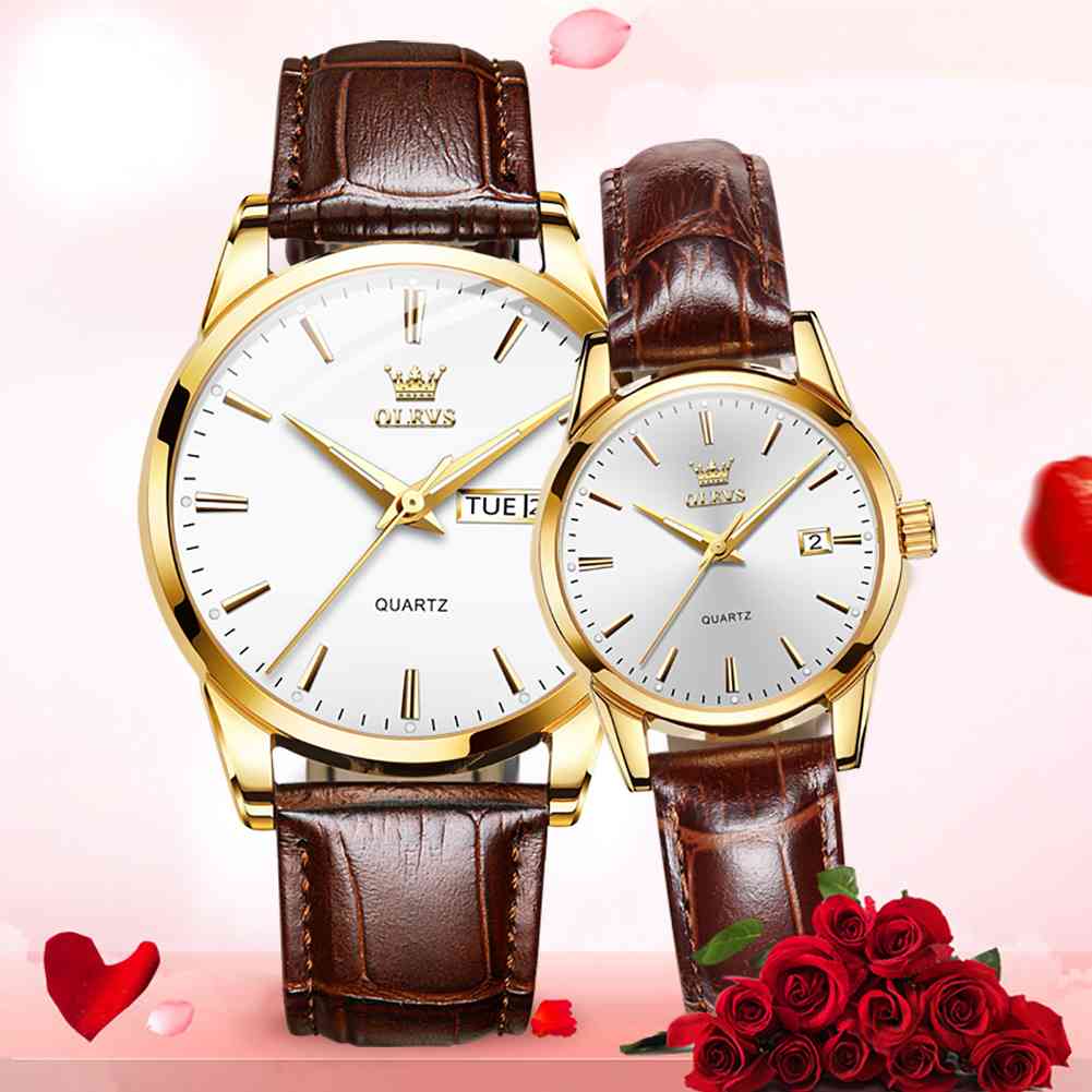 #Color_Brown Strap-White Dial Gold Trim