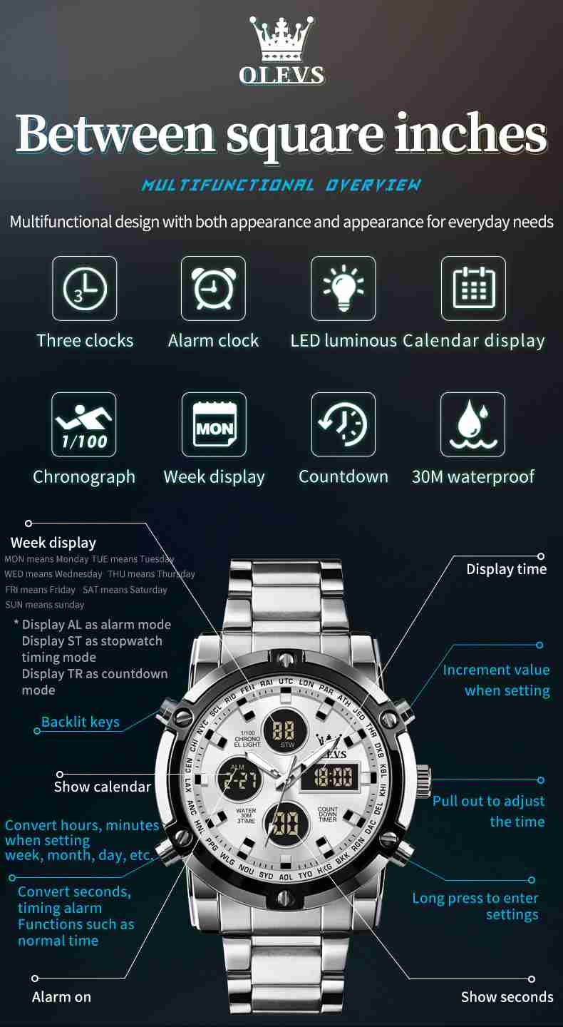 OLEVS 1106 Men's Business Style Chronograph Date Month Week Display Multifunctional Luminous Waterproof