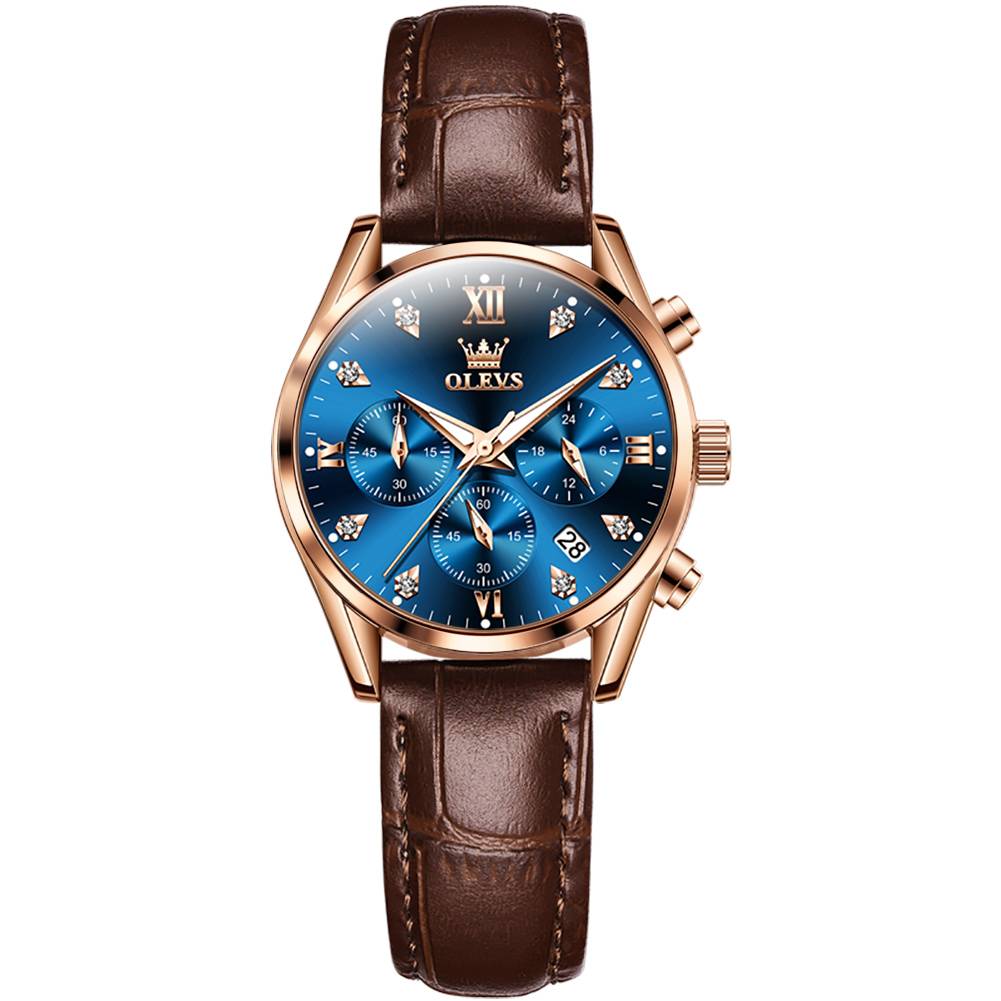 #Color_Brown Strap - Blue Dial Rose Trim