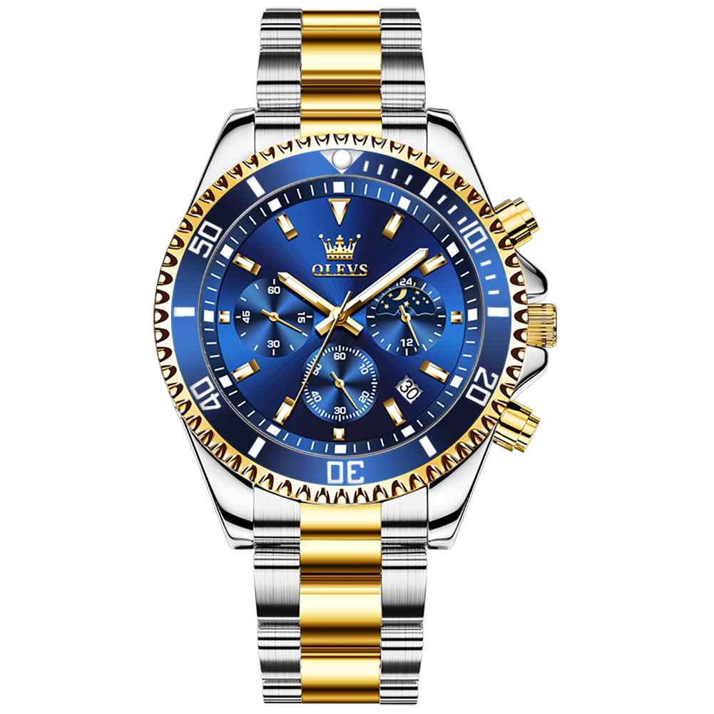 #Color_Two Tone Strap - Blue Dial Gold Trim