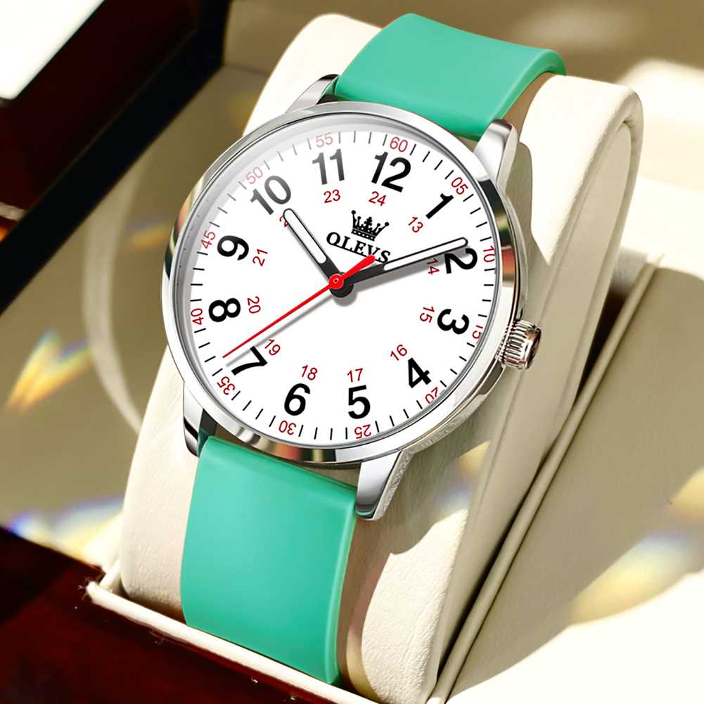 OLEVS 9953 Women's Nurse Leather Strap Casual Quartz Watch Waterproof Luminous With 24-Hour Display