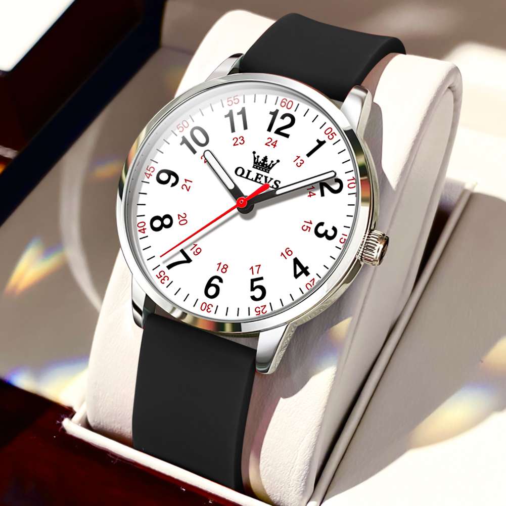 OLEVS 9953 Women's Nurse Leather Strap Casual Quartz Watch Waterproof Luminous With 24-Hour Display