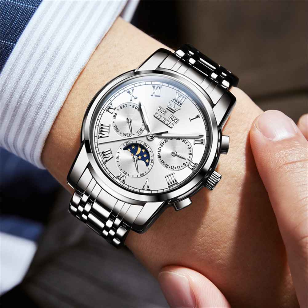 OLEVS 6692 Men's Watch, Business Chronograph Formal Stainless Steel Watch, Pointer Quartz Waterproof Luminous Men's Watch