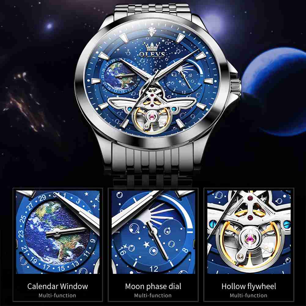 OLEVS 6705 Men’s Fashion Diamond Mechanical Tourbillon Watch