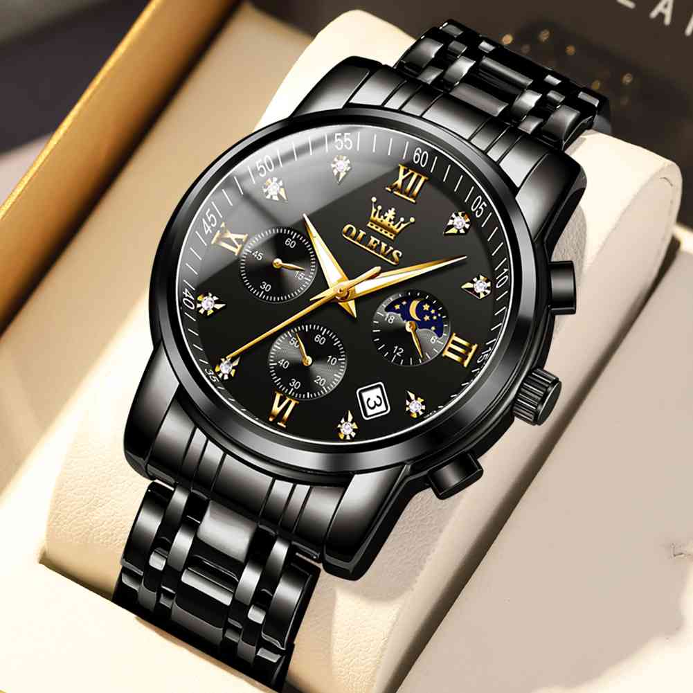 OLEVS 2858 Men's Watch, Business Chronograph Formal Stainless Steel Watch, Pointer Quartz Waterproof Luminous Men's Watch