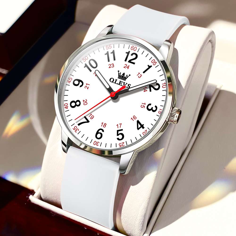 OLEVS 9953 Women's Nurse Leather Strap Casual Quartz Watch Waterproof Luminous With 24-Hour Display