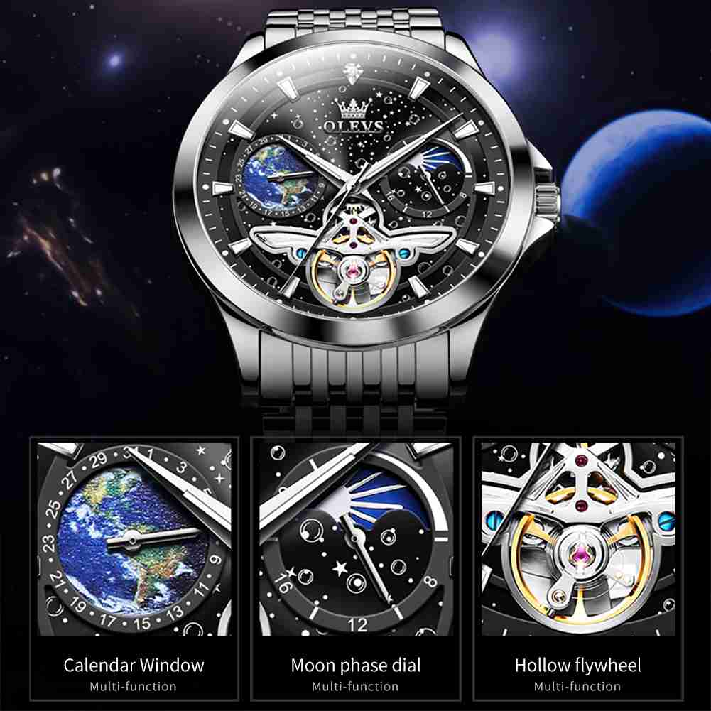 OLEVS 6705 Men’s Fashion Diamond Mechanical Tourbillon Watch