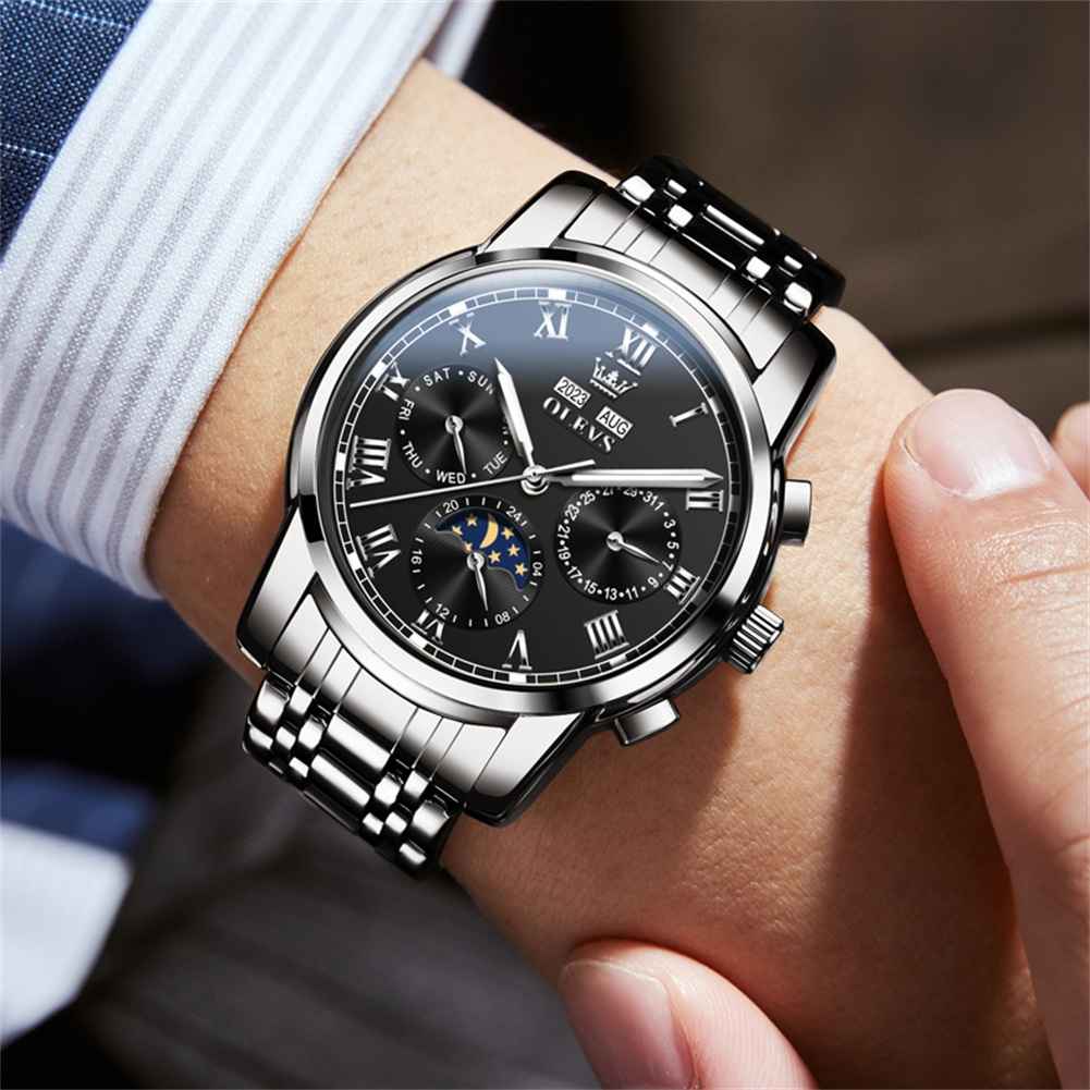 OLEVS 6692 Men's Watch, Business Chronograph Formal Stainless Steel Watch, Pointer Quartz Waterproof Luminous Men's Watch