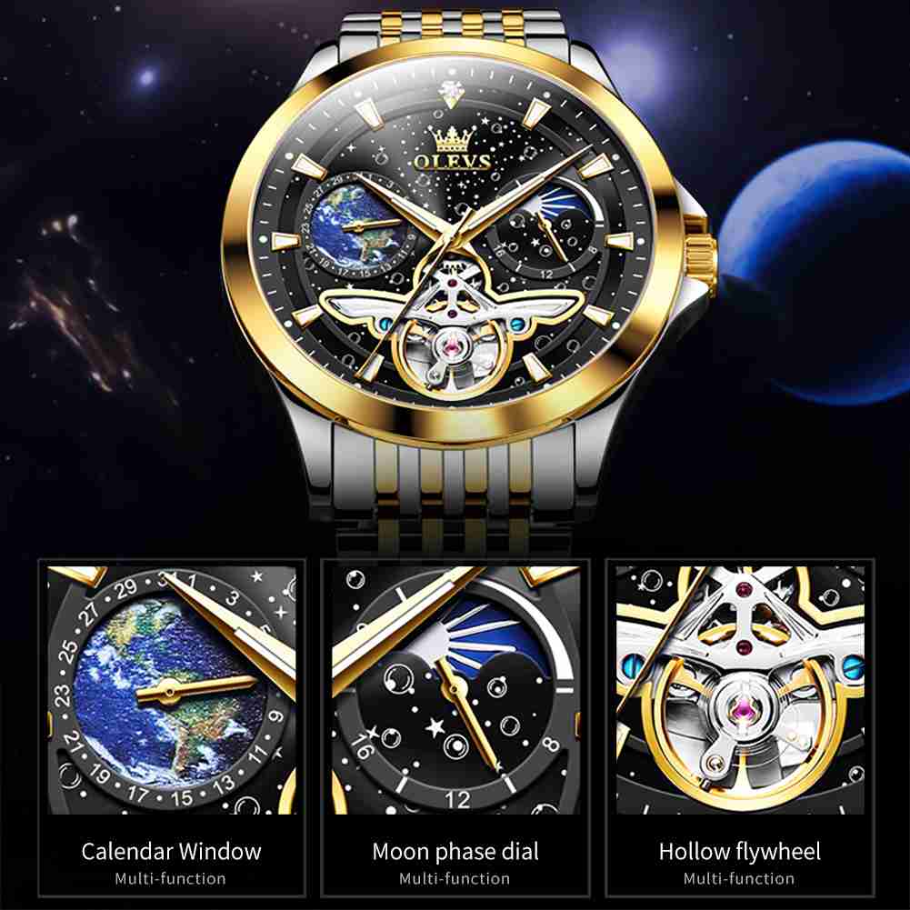 OLEVS 6705 Men’s Fashion Diamond Mechanical Tourbillon Watch