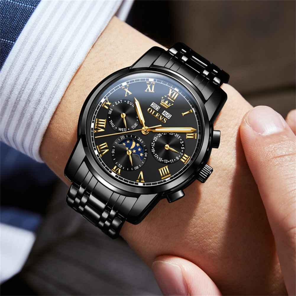 OLEVS 6692 Men's Watch, Business Chronograph Formal Stainless Steel Watch, Pointer Quartz Waterproof Luminous Men's Watch