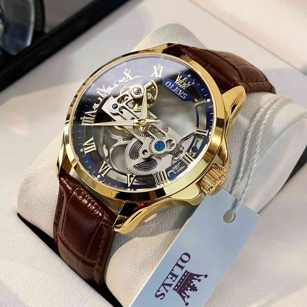 OLEVS 6661 Skeleton Watches For Men Automatic Self Winding Mechanical Luxury Dress Waterproof Luminous Men Wrist Watch