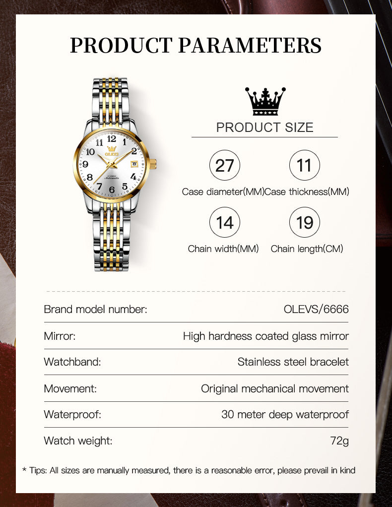 OLEVS 6666 Women's Watch Fashion Dress Men's Watch Men's Watch Simulated Quartz Stainless Steel Waterproof