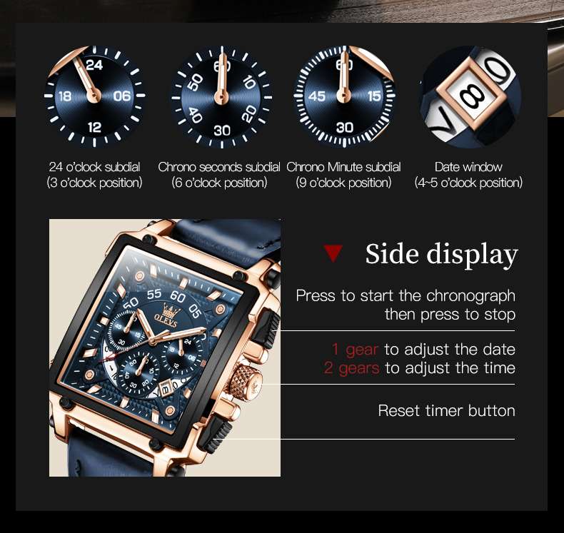 OLEVS 9919 Watches For Men Chronograph Fashion Dress Watch Waterproof Luminous Casual Square Wrist Watches