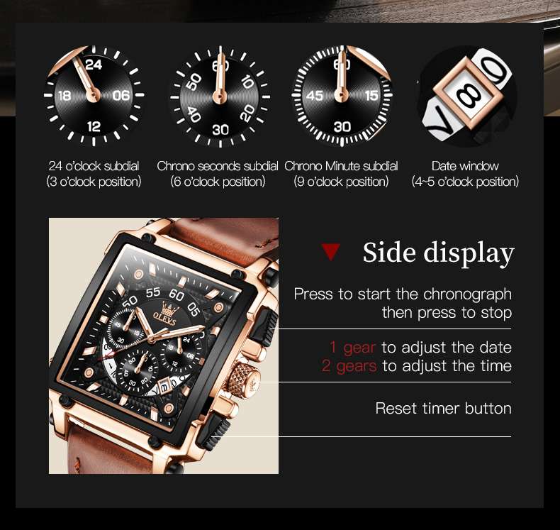 OLEVS 9919 Watches For Men Chronograph Fashion Dress Watch Waterproof Luminous Casual Square Wrist Watches