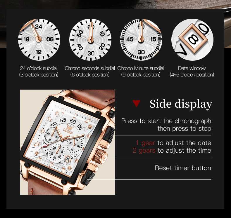 OLEVS 9919 Watches For Men Chronograph Fashion Dress Watch Waterproof Luminous Casual Square Wrist Watches