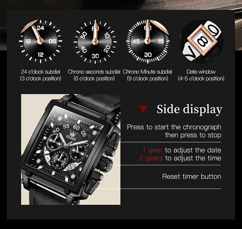 OLEVS 9919 Watches For Men Chronograph Fashion Dress Watch Waterproof Luminous Casual Square Wrist Watches