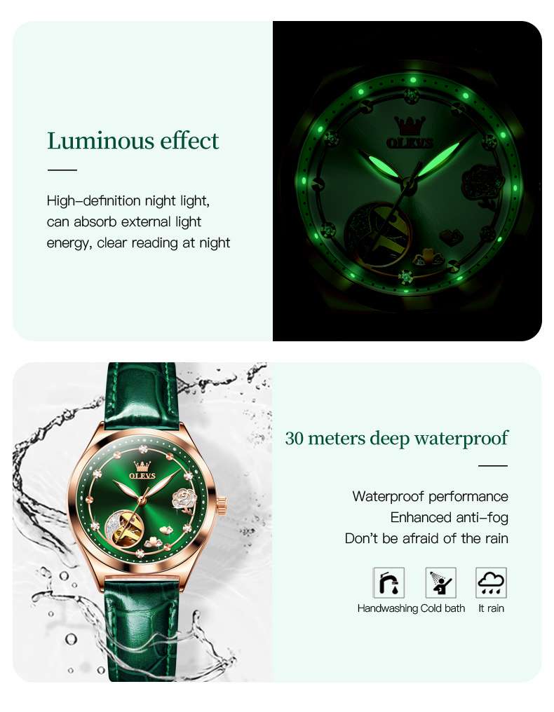 OLEVS 6601 Classic Green Mechanical Watch - The Perfect Blend of Elegance and Sophistication