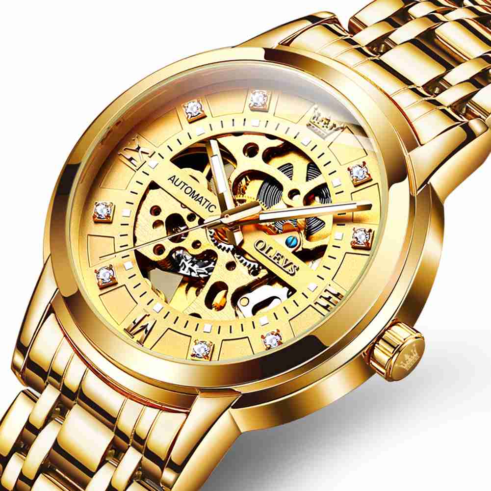 OLEVS 9901 Uhren für Männer Automatikuhr Mechanische Gold Armbanduhren Luxus Diamant Edelstahl Wasserdicht Leuchtend