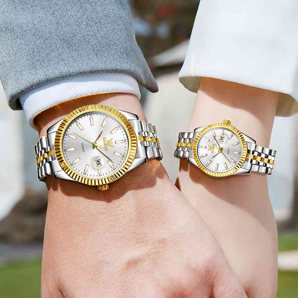 OLEVS 5593 Luxury Stainless Steel Couples Watch