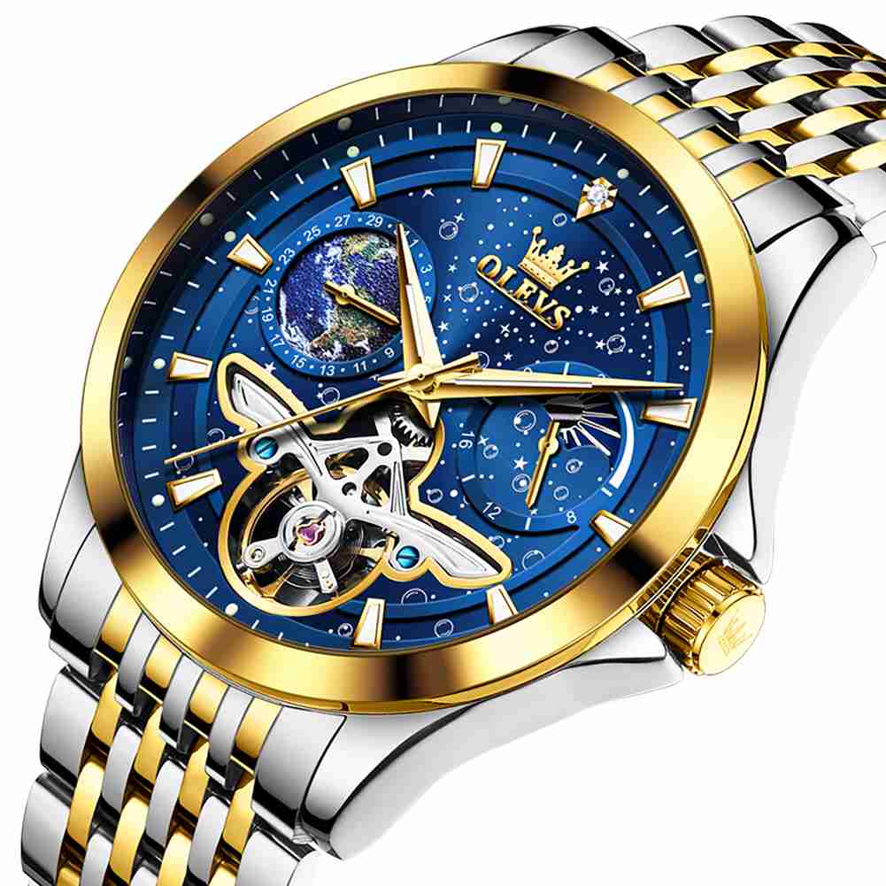 OLEVS 6705 Men’s Fashion Diamond Mechanical Tourbillon Watch