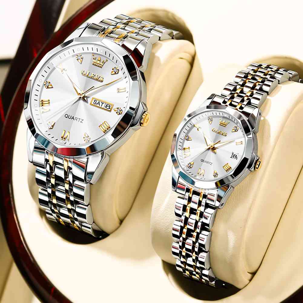 OLEVS 9931 Couple Watches His And Her Fashion Dresse Romantic Set Pair Matching Stainless Steel Strap Luminous Waterproof Wrist Watch