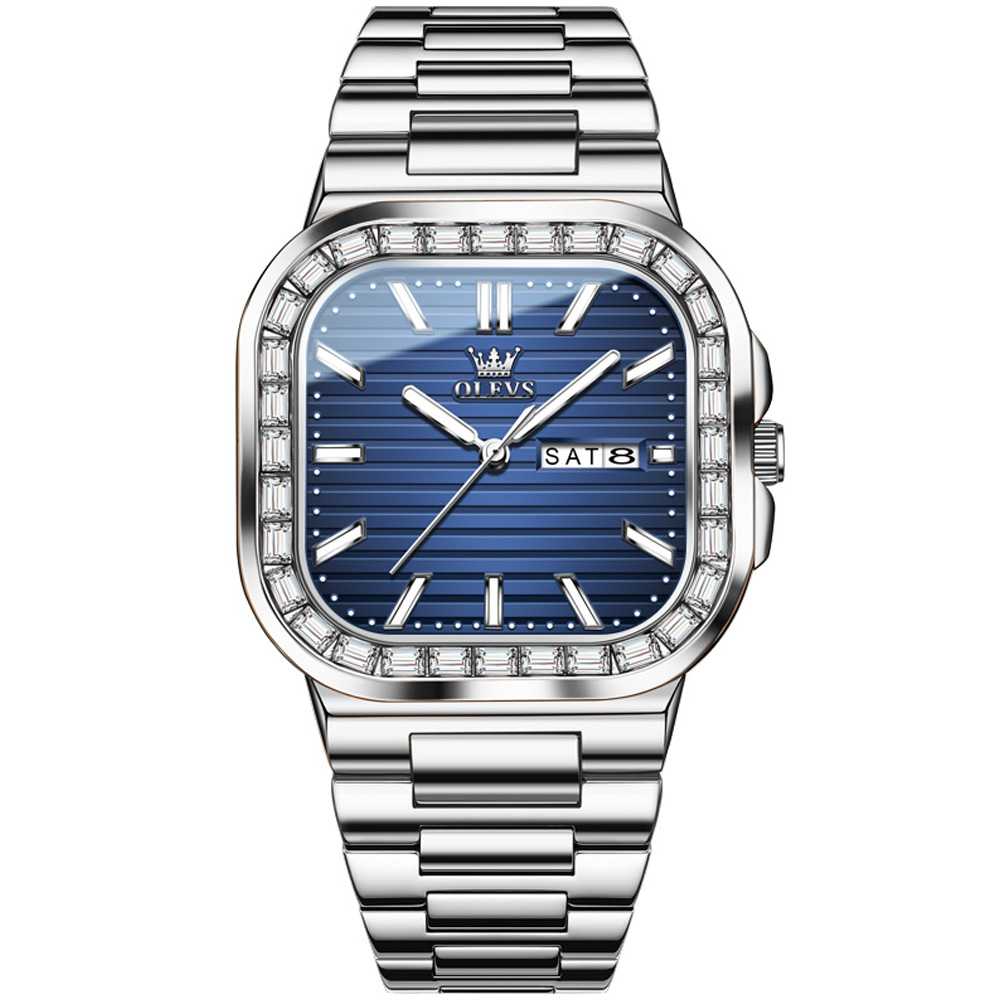 #Color_Silver Strap-Blue Dial Silver Trim