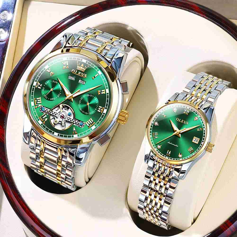 Olevs 6607 + 6602 montre mécanique automatique montres mode squelette montres pour hommes et femmes