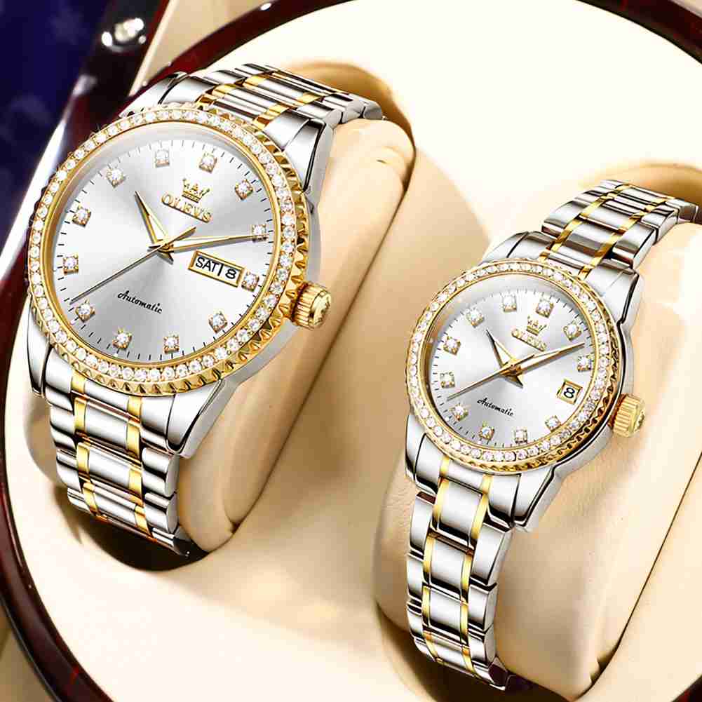 OLEVS 7003 Couple Watch His And Her Set Watches Business Analog Mechanical Watch Men And Women Watches Stainless