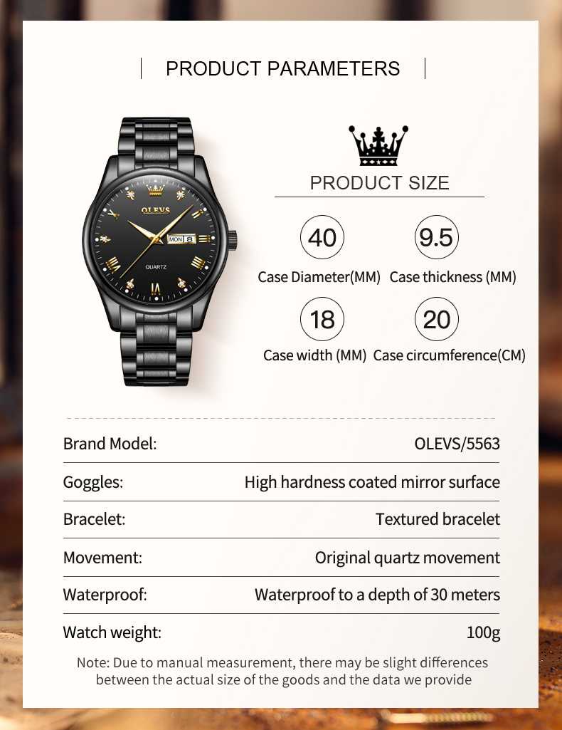 OLEVS 5563 Watch For Men Diamond Fashion Elegant Dress  Watch Two Tone Wrist Watches Waterproof Luminous