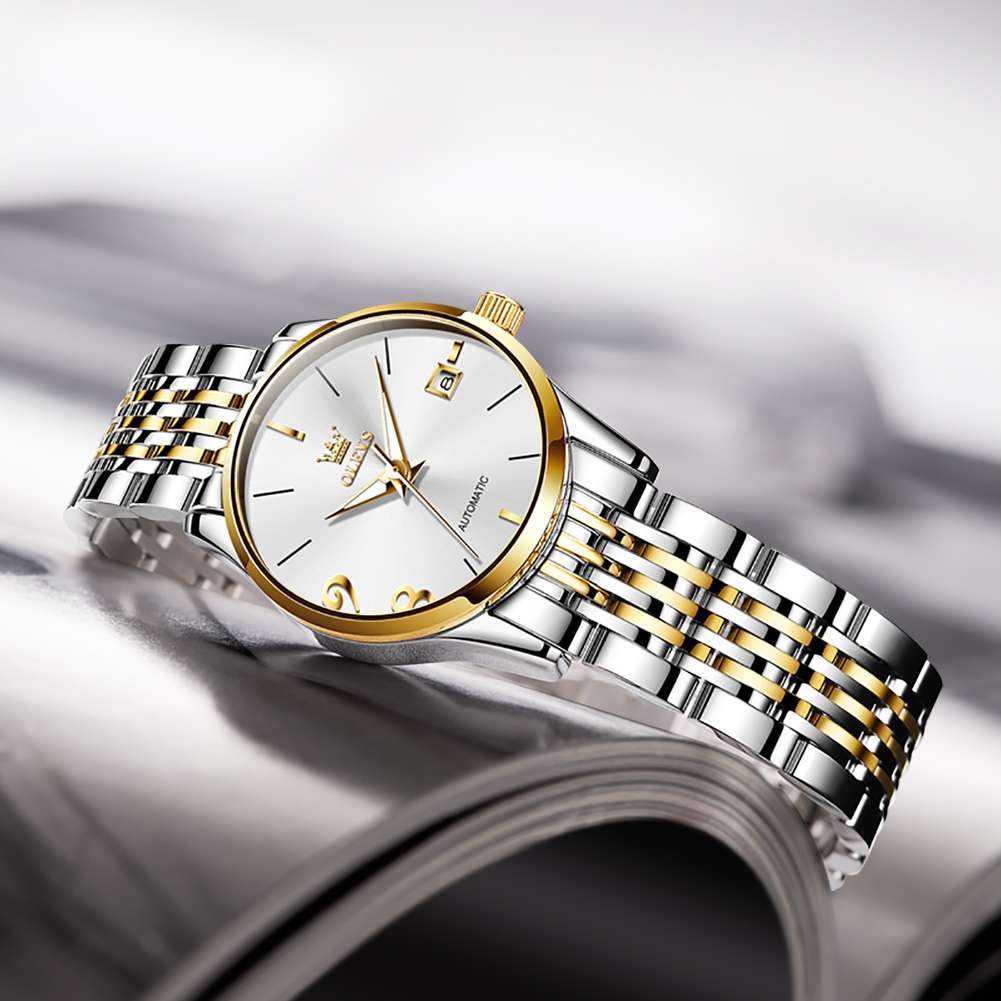 OLEVS 6632 Stainless Steel Couples Mechanical Watches