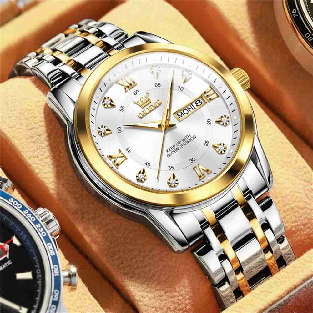 OLEVS 5513 Mens Watch Diamond Stainless Steel Waterproof Watches For Men